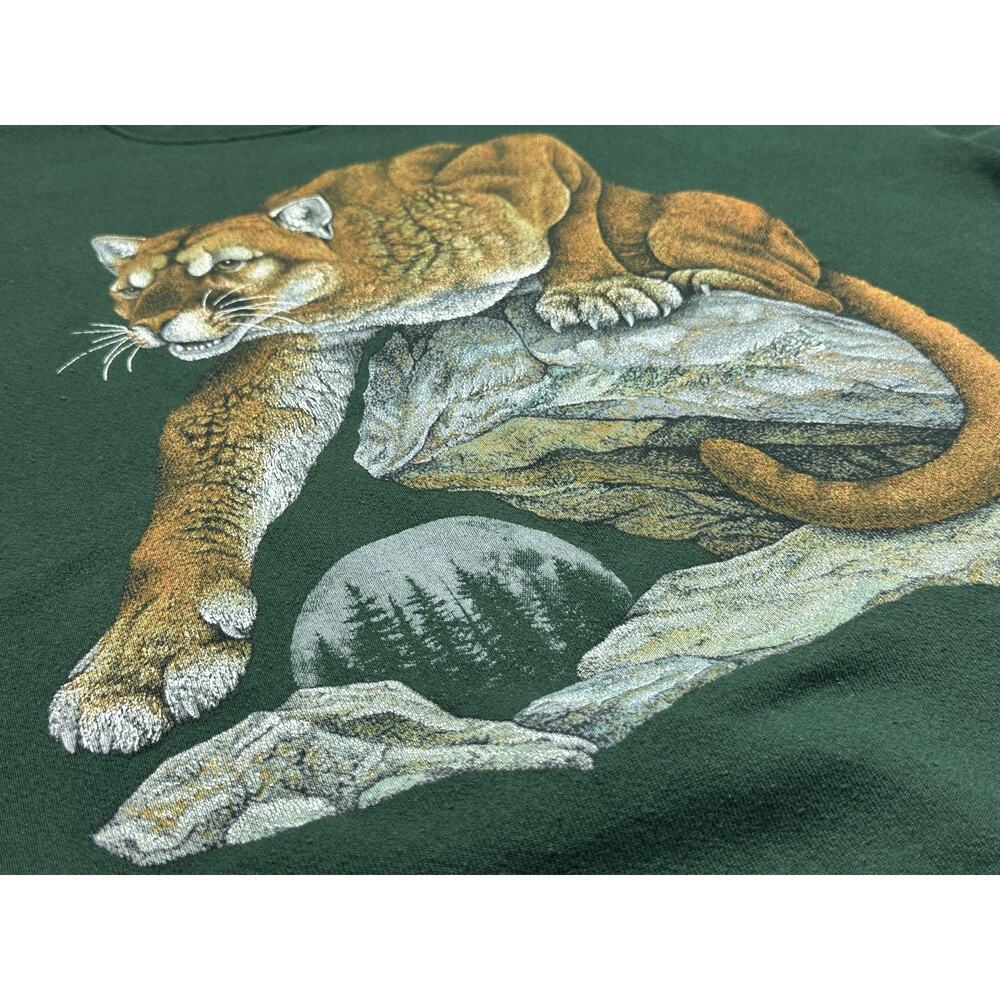 Vintage Cougar Wildlife Sweatshirt Adult XL Green Tultex Pullover Made USA 90s - Picture 8 of 14